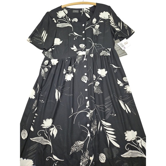 Liz Claiborne Dresses & Skirts - VTG Liz Claiborne 90s Floral Button Front Maxi Dress Black White Sz 14 NWT